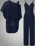 Women's Chiffon Two Piece Set – Elegant Flowing Top & Wide Leg Pants
