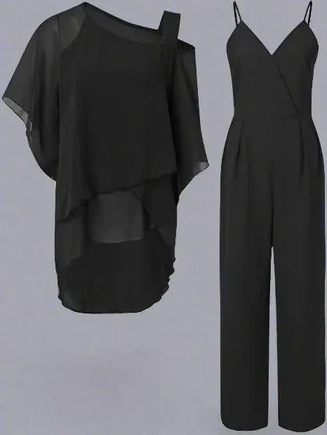 Women's Chiffon Two Piece Set – Elegant Flowing Top & Wide Leg Pants