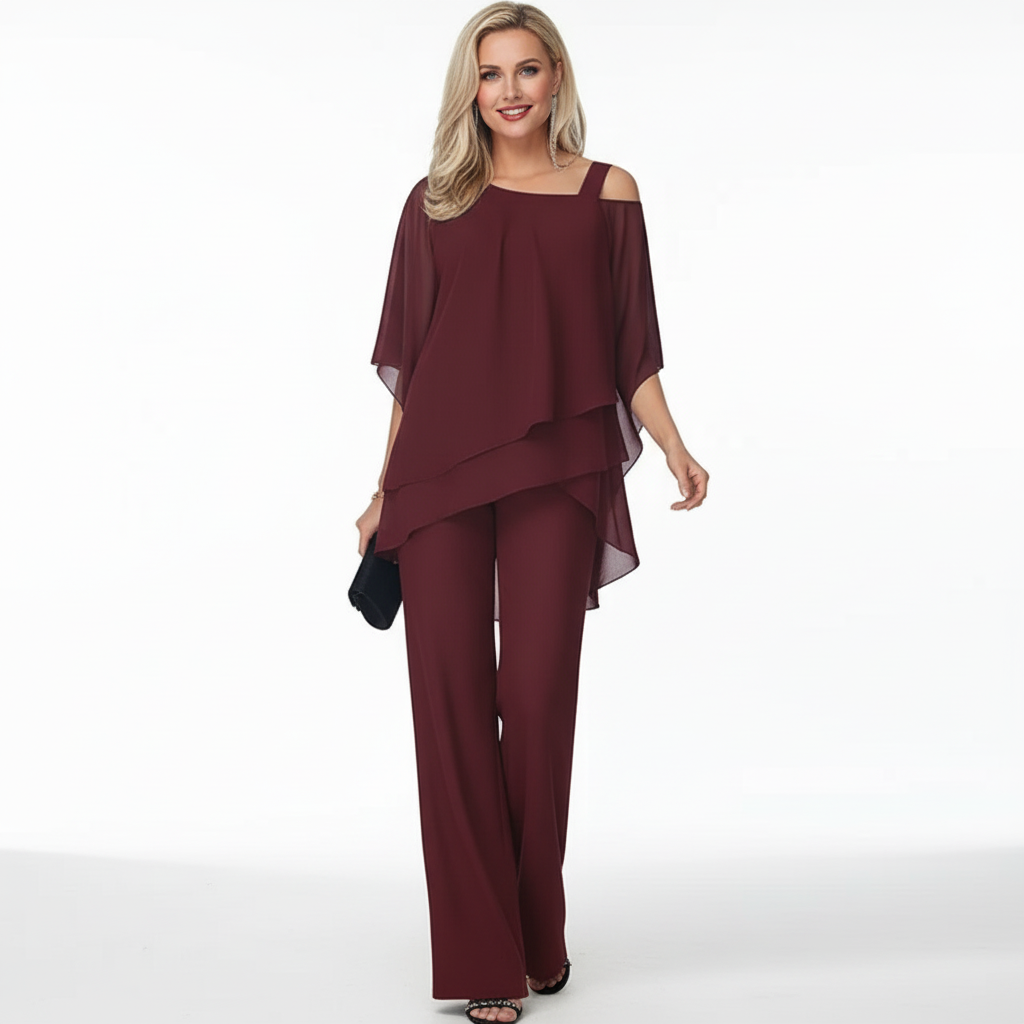 Women's Chiffon Two Piece Set – Elegant Flowing Top & Wide Leg Pants