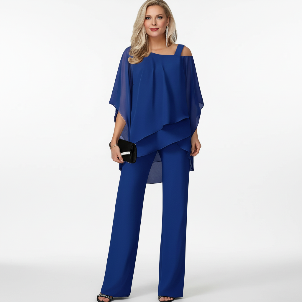 Women's Chiffon Two Piece Set – Elegant Flowing Top & Wide Leg Pants