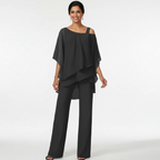 Women's Chiffon Two Piece Set – Elegant Flowing Top & Wide Leg Pants