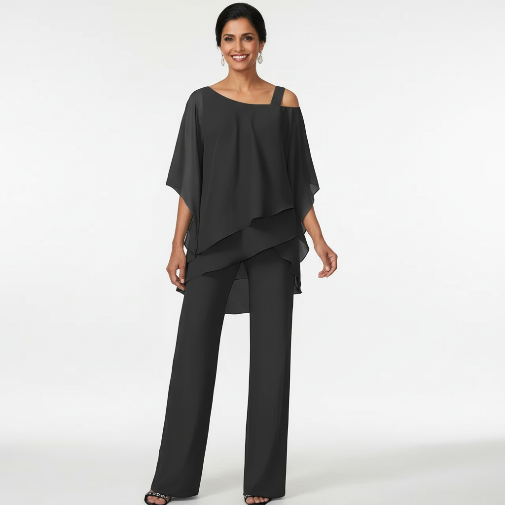 Women's Chiffon Two Piece Set – Elegant Flowing Top & Wide Leg Pants