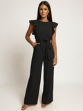 Elegant Women's Jumpsuit with Ruffle Sleeves & Belt – Wide Leg Formal One-Piece