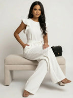 Elegant Women's Jumpsuit with Ruffle Sleeves & Belt – Wide Leg Formal One-Piece
