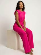 Elegant Women's Jumpsuit with Ruffle Sleeves & Belt – Wide Leg Formal One-Piece