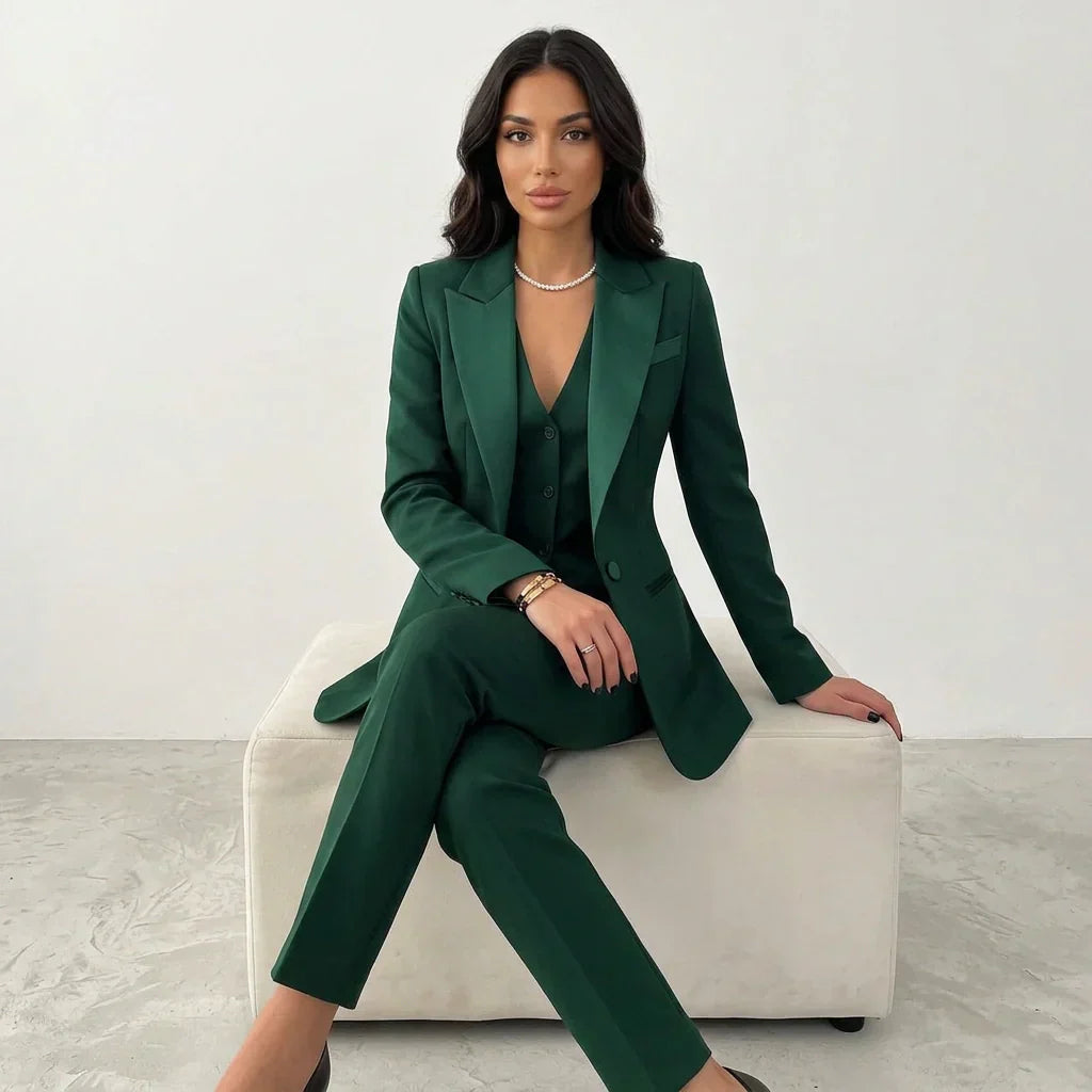 Women's Three Piece Suit Set – Blazer, Vest & Pants Elegant Outfit