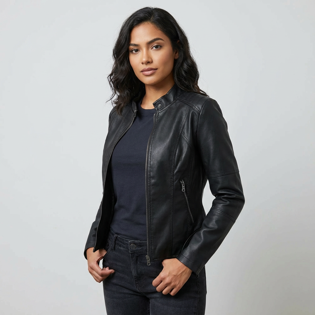 Women's Leather Jacket – Elegant Fitted Faux Leather Jacket Valentina