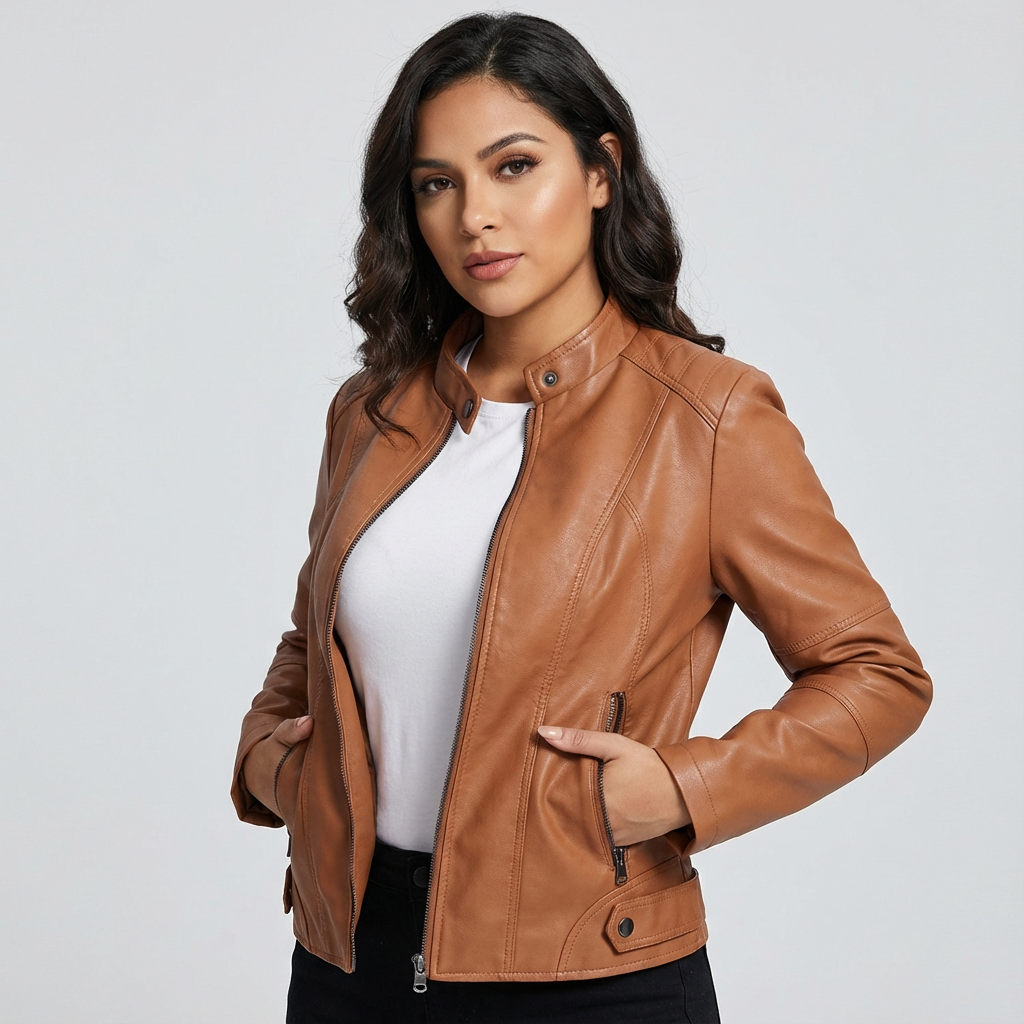 Women's Leather Jacket – Elegant Fitted Faux Leather Jacket Valentina