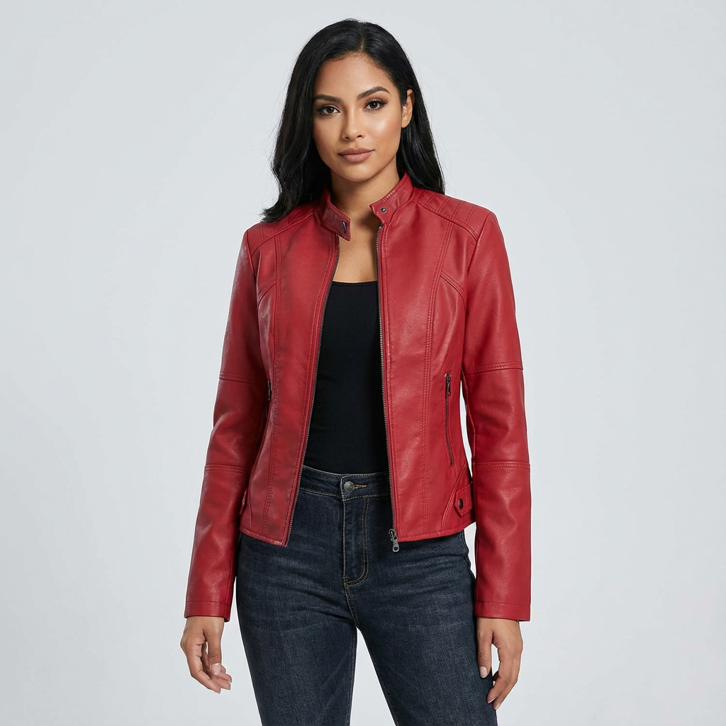 Women's Leather Jacket – Elegant Fitted Faux Leather Jacket Valentina