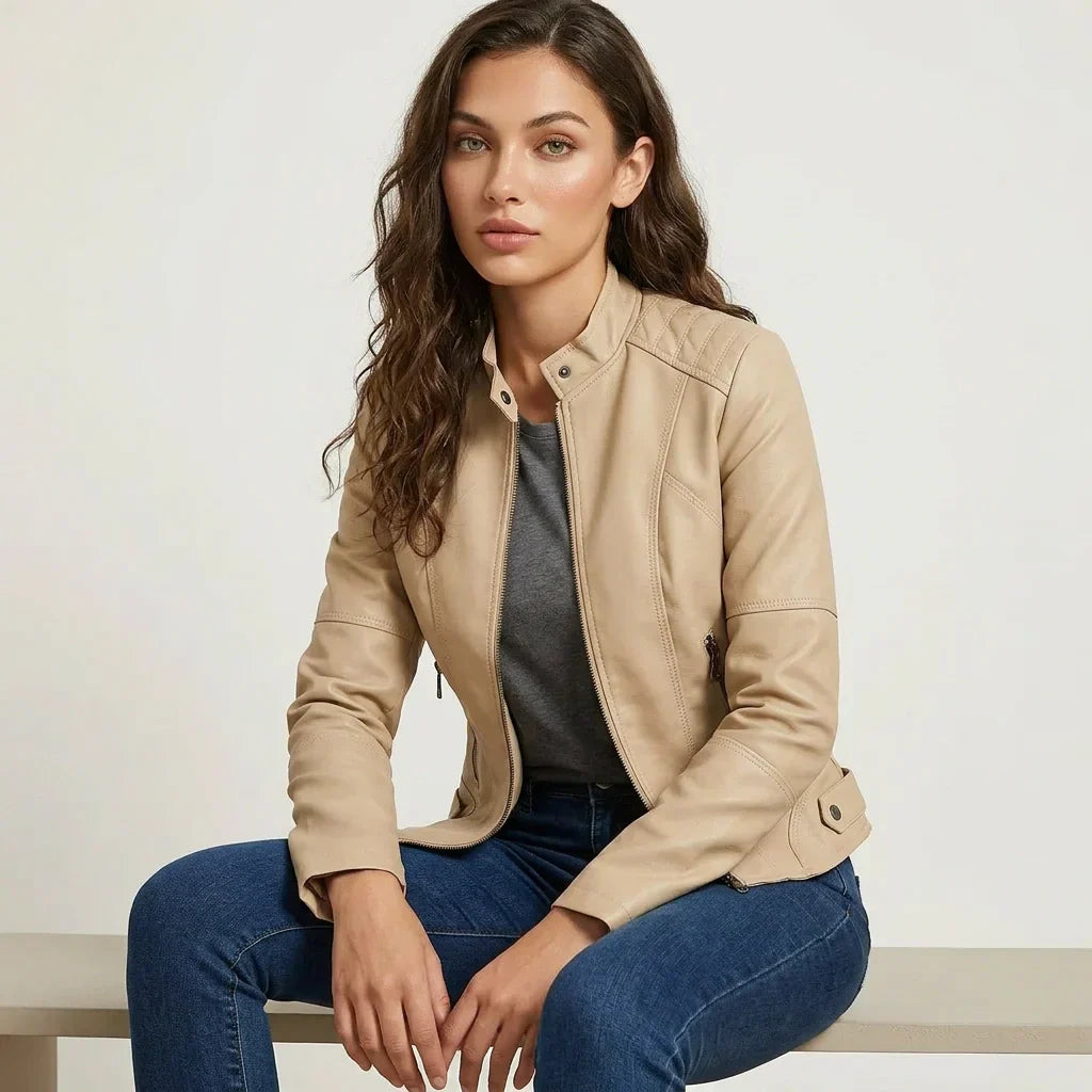 Women's Leather Jacket – Elegant Fitted Faux Leather Jacket Valentina