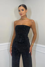 Glitter Two-Piece Set Women – Strapless Top & High Waist Pants Elegant Party Outfit