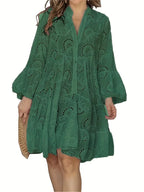 Women's Airy V-Neck Shirt Dress with Elegant Details