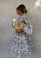 Women's V-Neck Mini Dress with 3/4 Sleeves