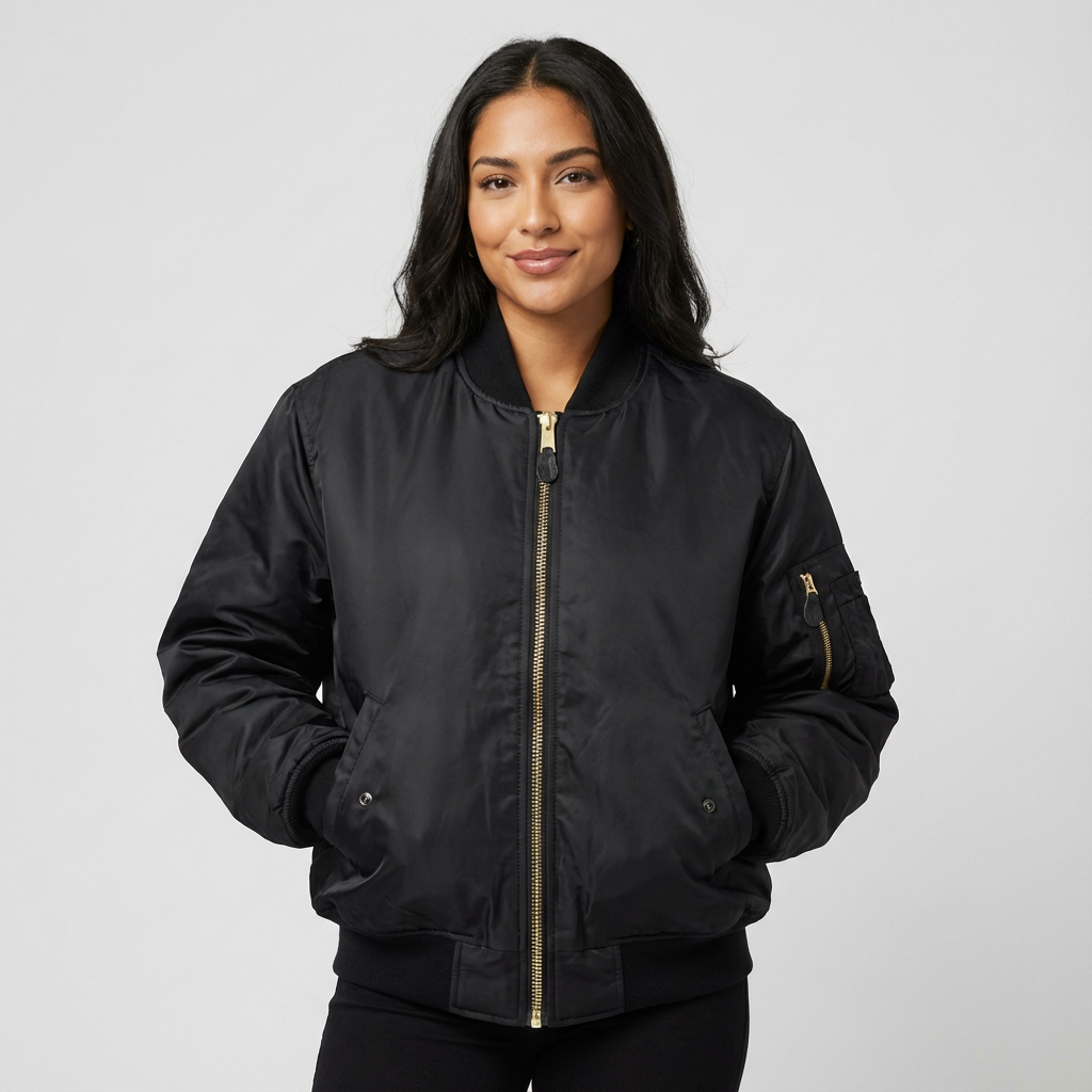 Women's Classic Bomber Jacket – Utility Detail Casual Zip Jacket