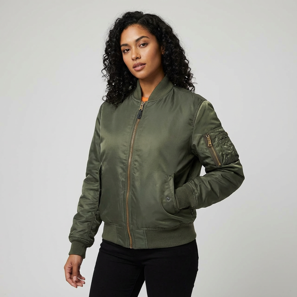 Women's Classic Bomber Jacket – Utility Detail Casual Zip Jacket