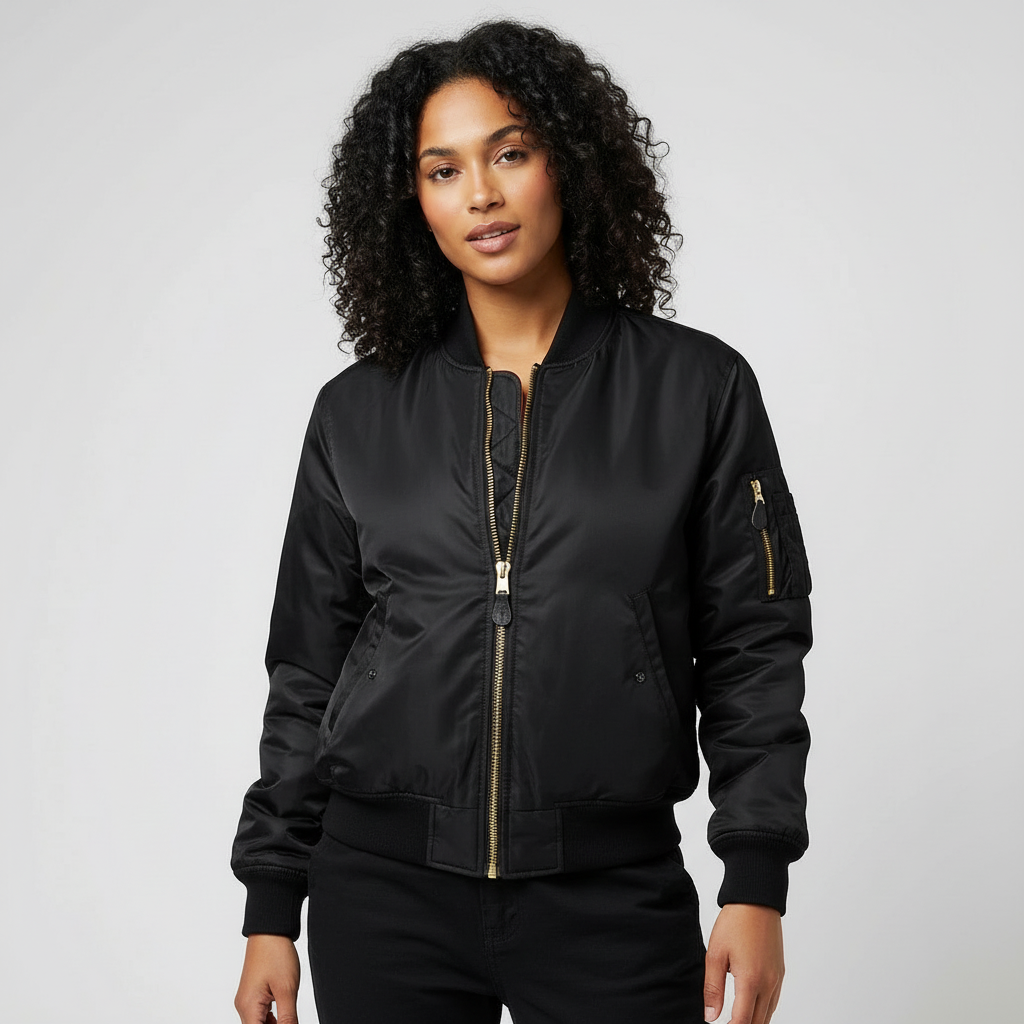 Women's Classic Bomber Jacket – Utility Detail Casual Zip Jacket