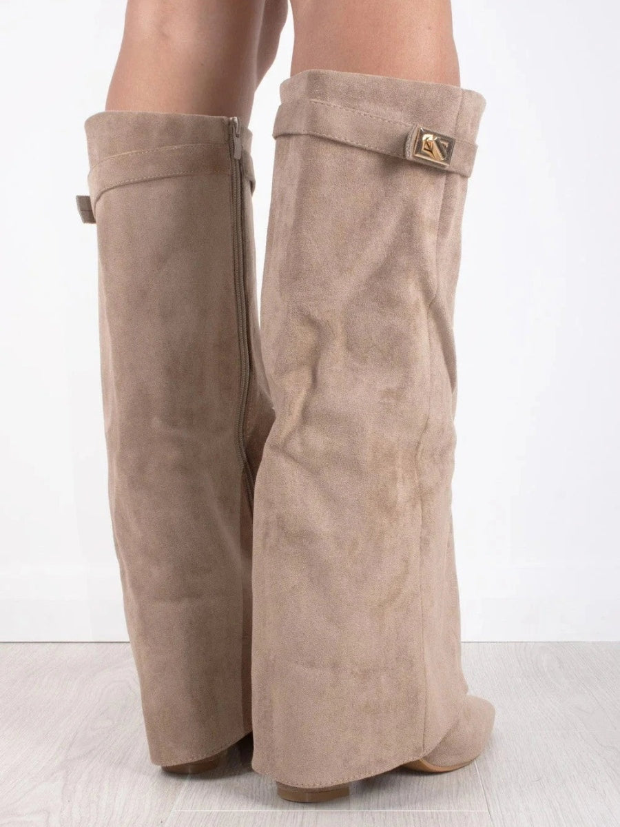 Women's Knee High Flare Boots – Pointed Toe Block Heel Boots