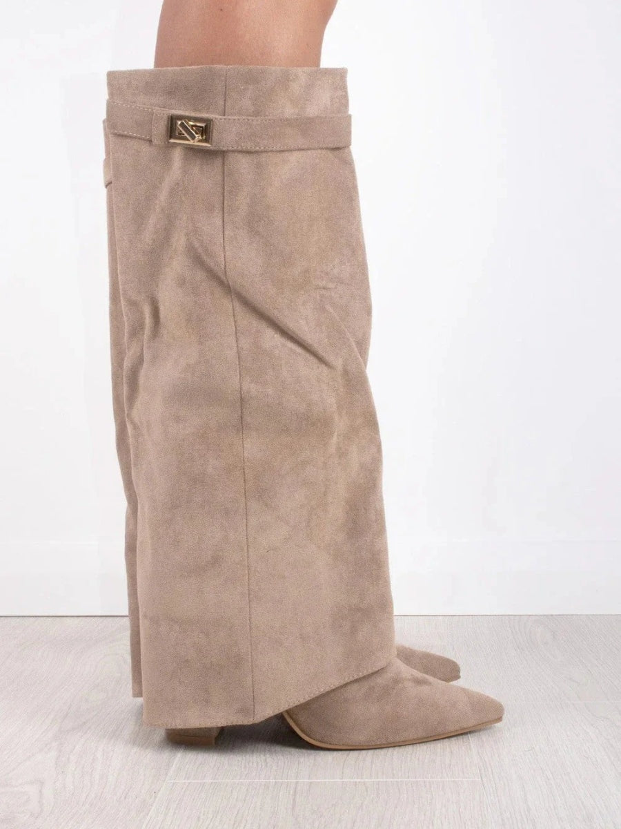 Women's Knee High Flare Boots – Pointed Toe Block Heel Boots