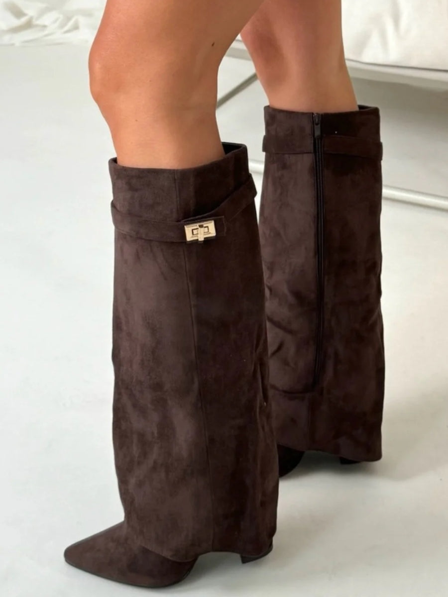 Women's Knee High Flare Boots – Pointed Toe Block Heel Boots