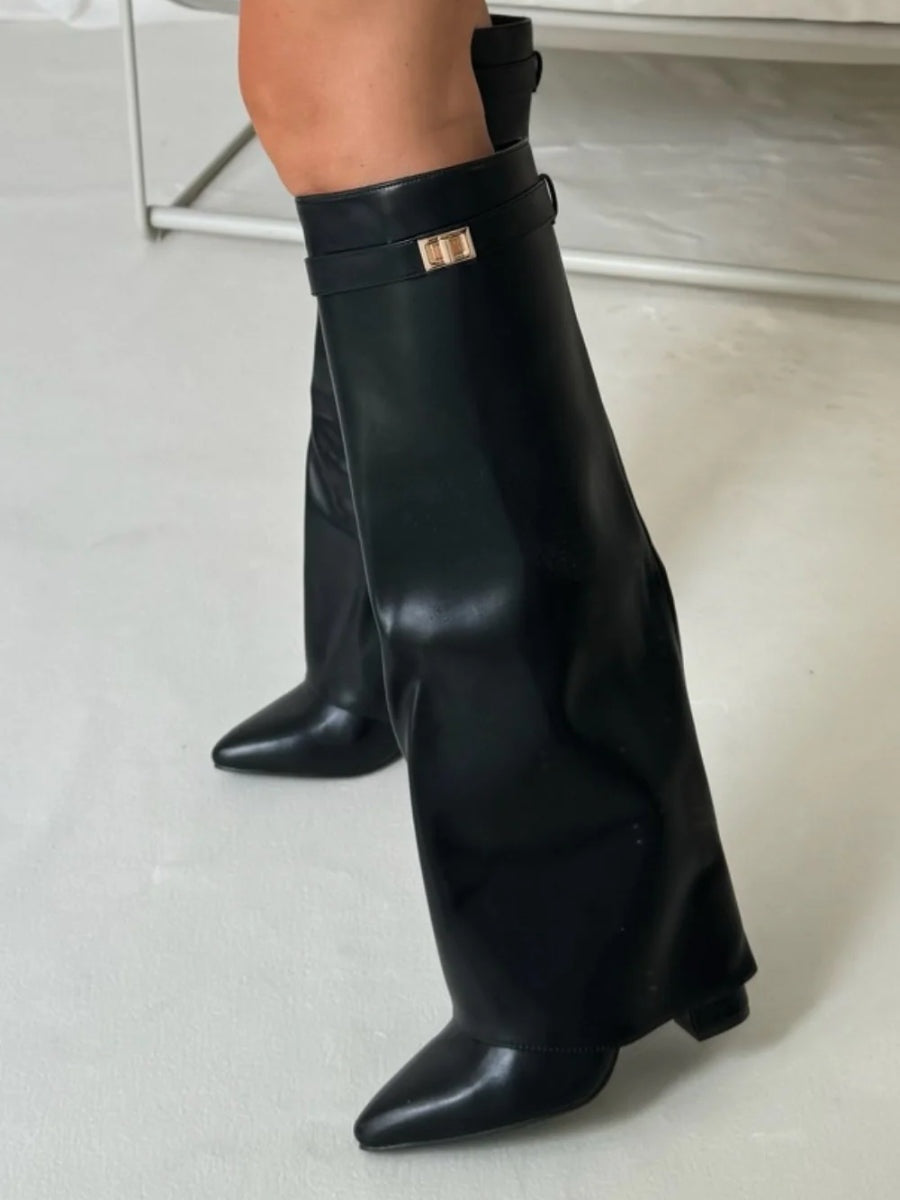 Women's Knee High Flare Boots – Pointed Toe Block Heel Boots