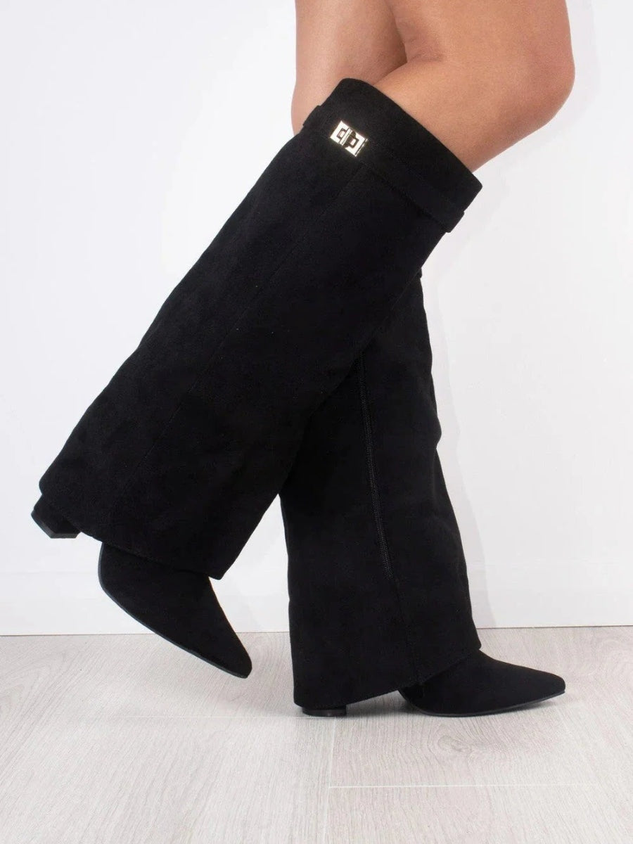Women's Knee High Flare Boots – Pointed Toe Block Heel Boots