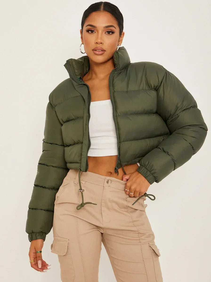 Women's Cropped Puffer Jacket with Hood – Short Quilted Winter Coat