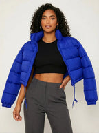 Women's Cropped Puffer Jacket with Hood – Short Quilted Winter Coat