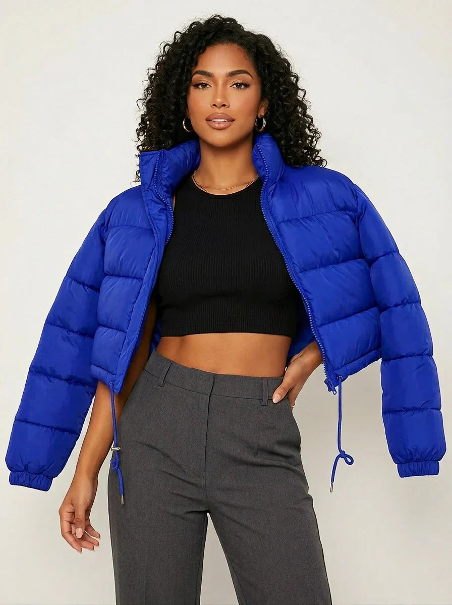 Women's Cropped Puffer Jacket with Hood – Short Quilted Winter Coat
