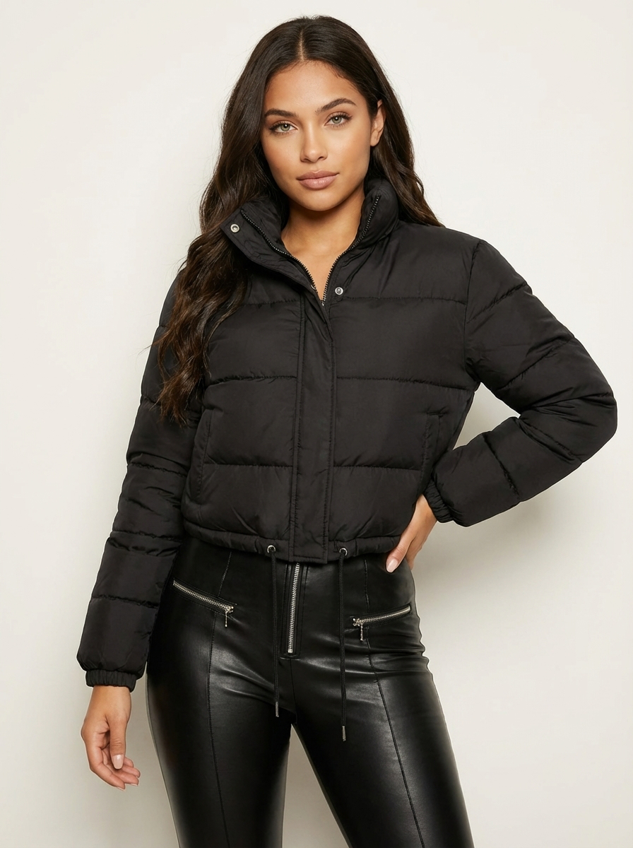 Women's Cropped Puffer Jacket with Hood – Short Quilted Winter Coat