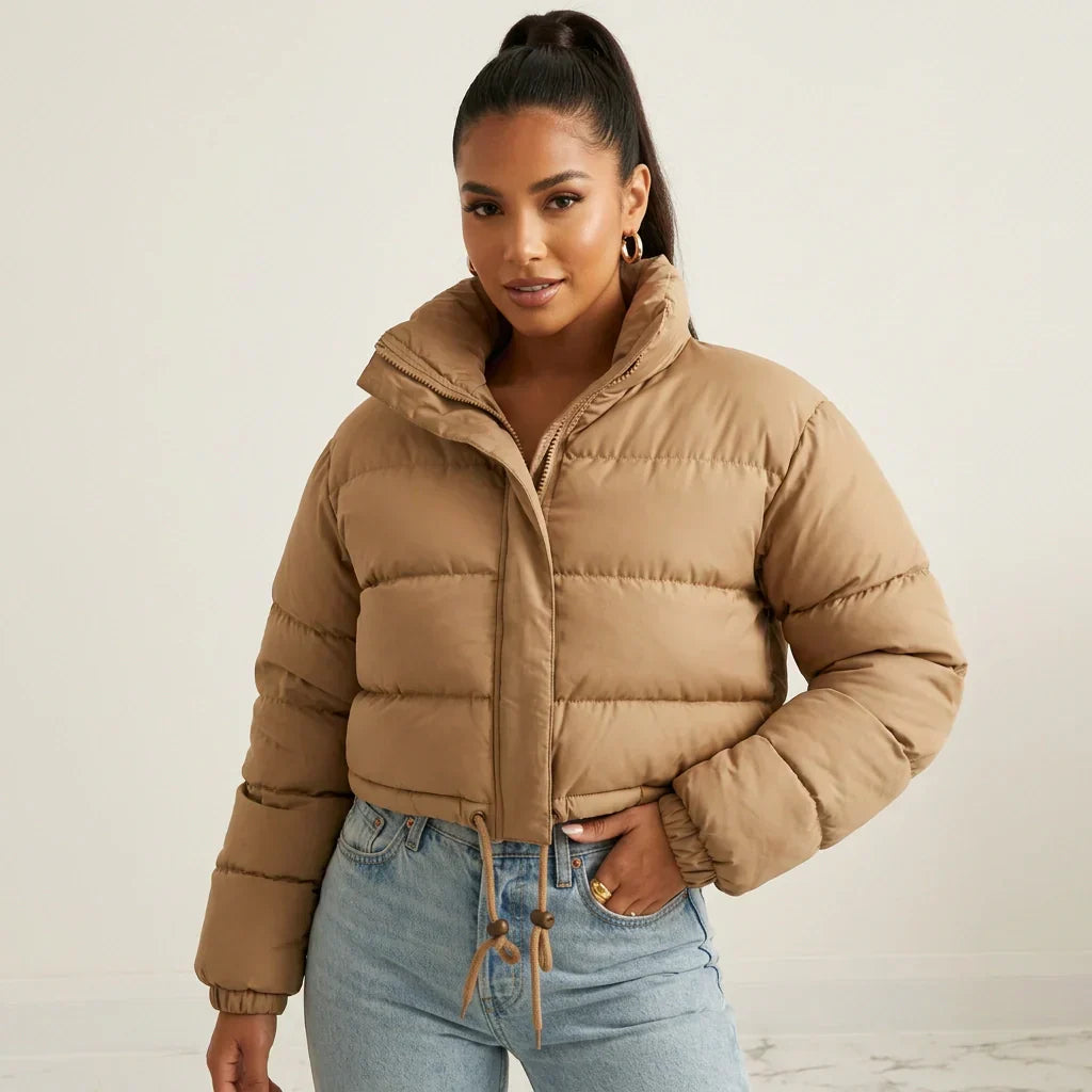 Women's Cropped Puffer Jacket with Hood – Short Quilted Winter Coat