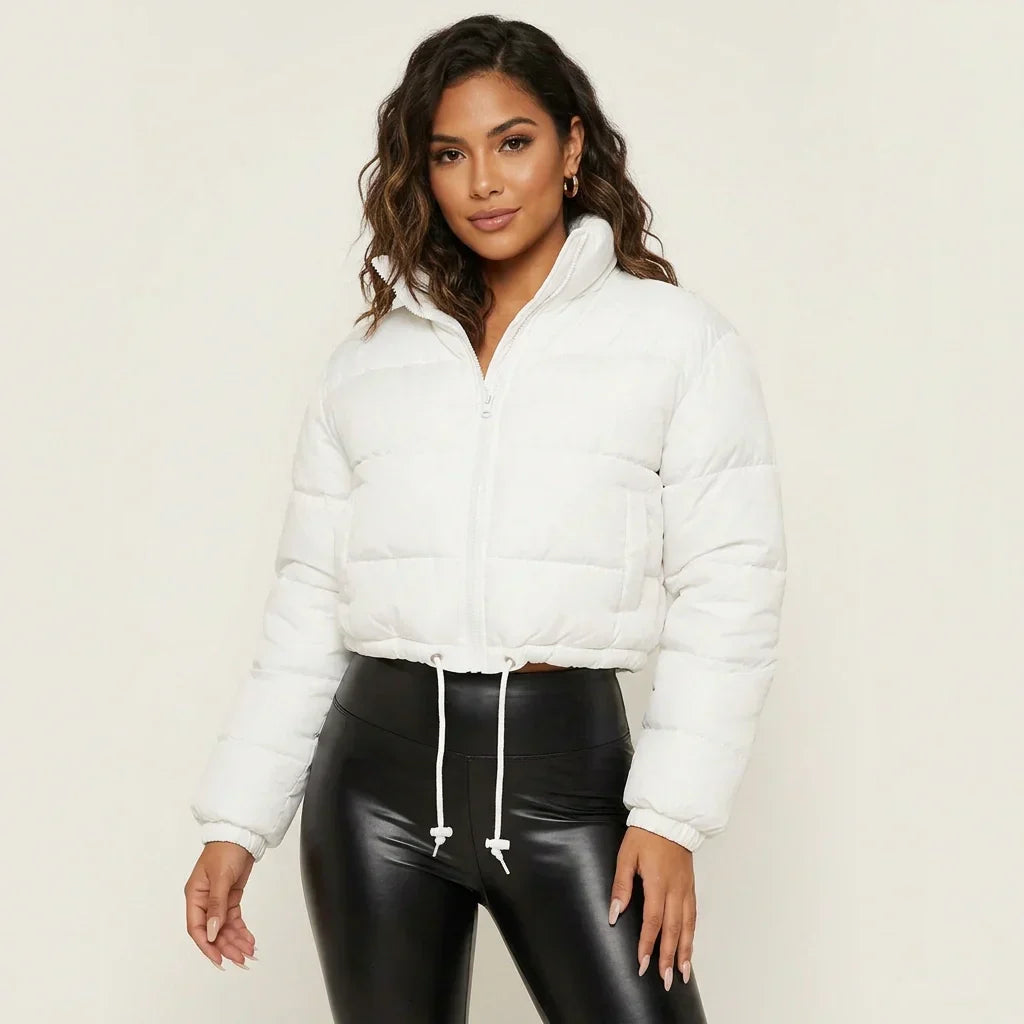 Women's Cropped Puffer Jacket with Hood – Short Quilted Winter Coat