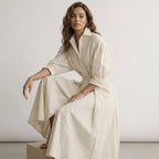 Elegant Long Shirt Dress Women – Button Down Maxi Dress with Waist Detail