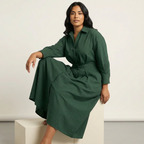 Elegant Long Shirt Dress Women – Button Down Maxi Dress with Waist Detail