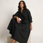 Elegant Long Shirt Dress Women – Button Down Maxi Dress with Waist Detail