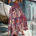Women's Boho Paisley Print Maxi Skirt | High Waist Smocked Flowy Skirt
