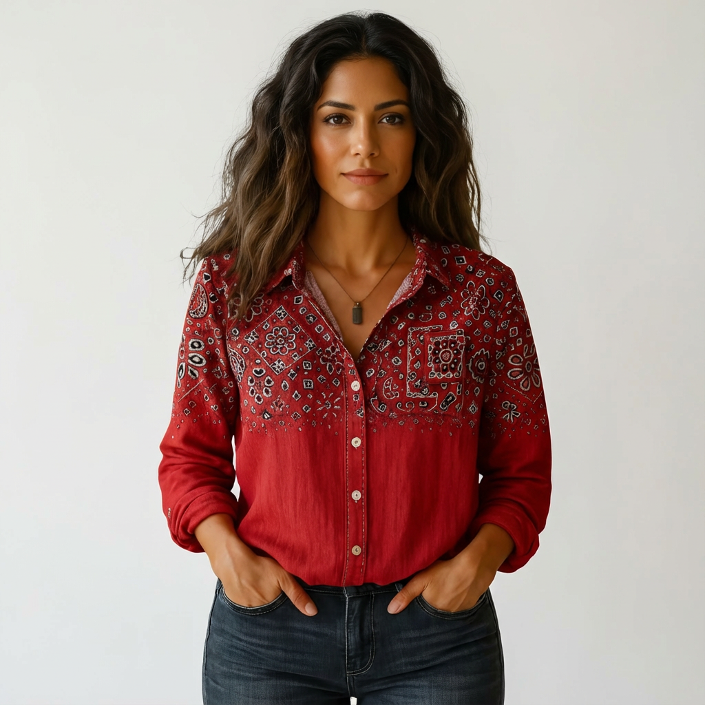 Women's Botanical Print Shirt – Lightweight Button Down Blouse