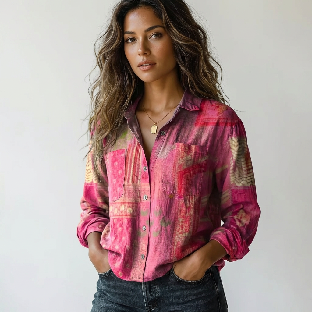 Women's Botanical Print Shirt – Lightweight Button Down Blouse