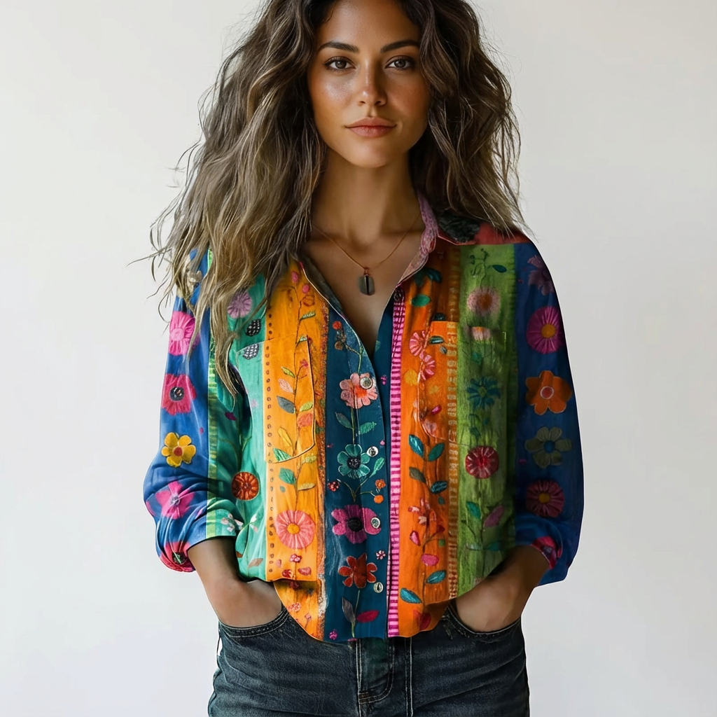Women's Botanical Print Shirt – Lightweight Button Down Blouse