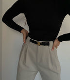 Minimalist Women's Belt with Gold Buckle – Elegant Slim Waist Belt