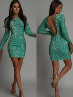 Women's Sparkly Mini Dress | Glamorous Open-Back Design for Night Out & Parties