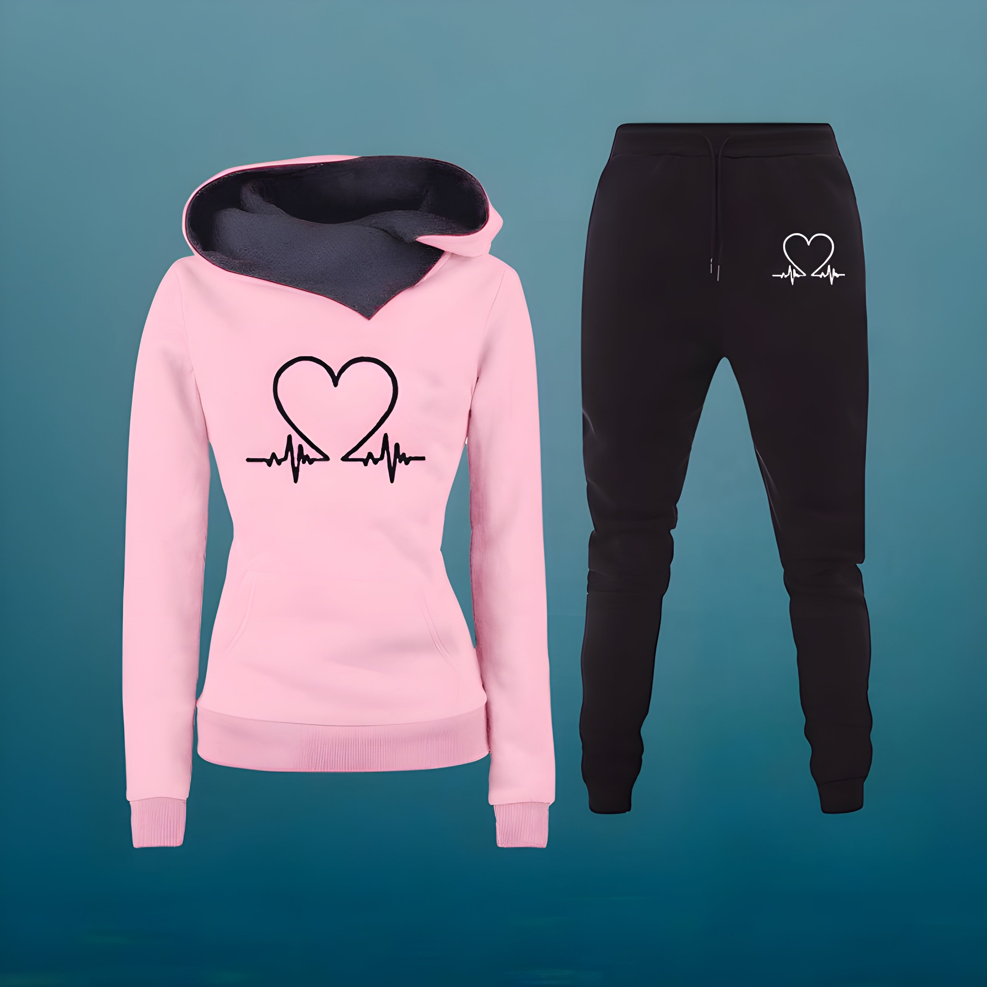 Women's Heart Print Hoodie & Jogger Set | Casual Matching Tracksuit in Multiple Colors