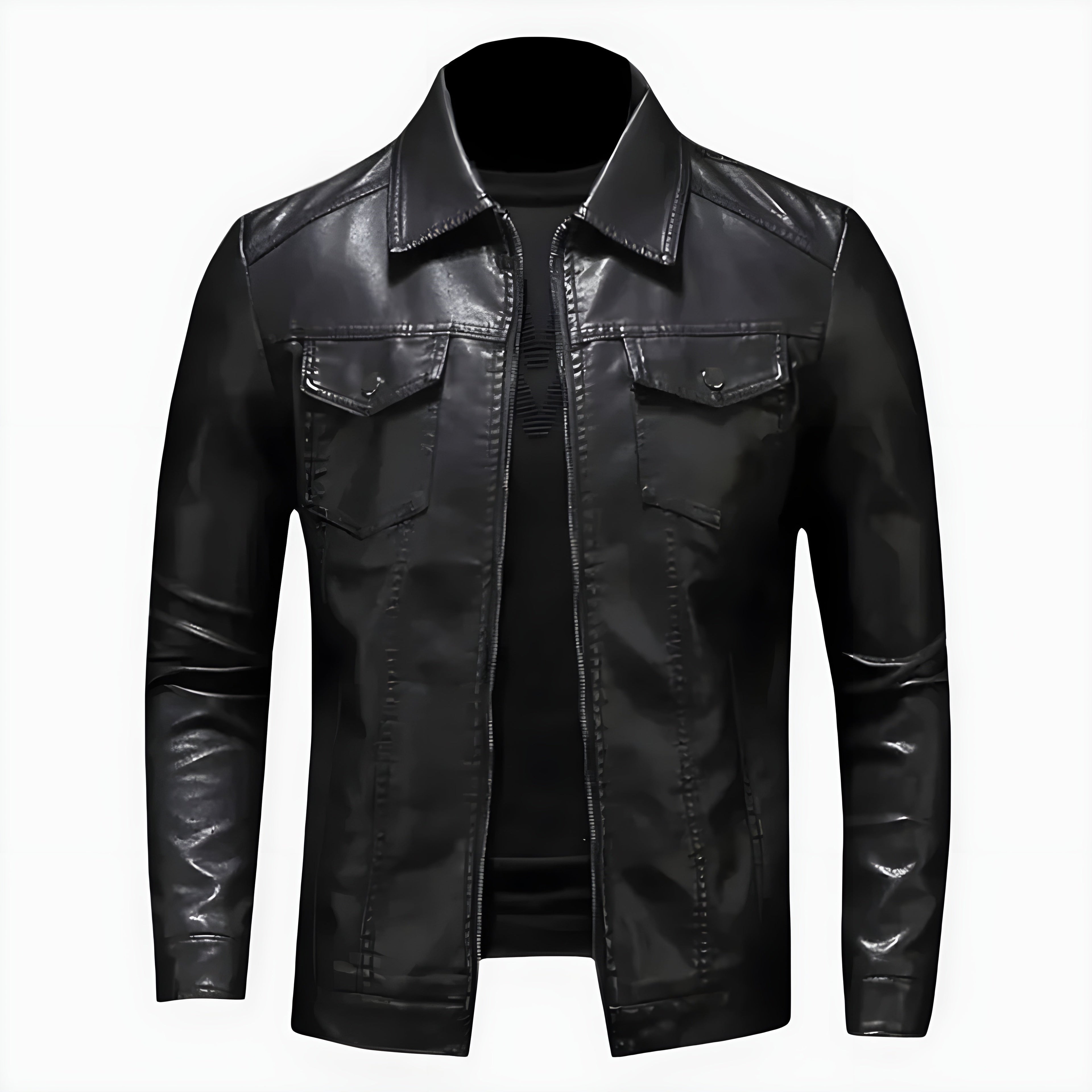 Men's Vegan Leather Jacket | Classic Zip-Up Moto Jacket with Chest Pockets