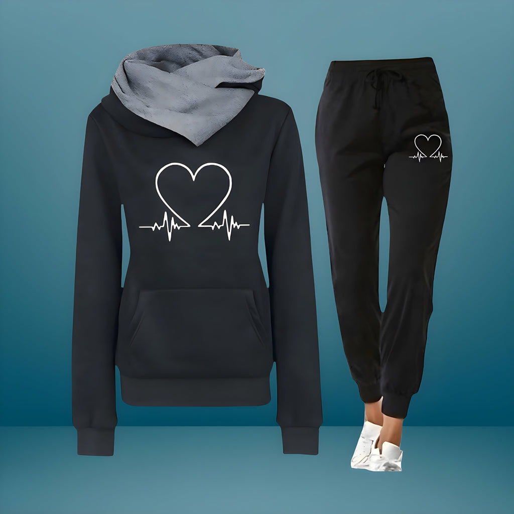Women's Heart Print Hoodie & Jogger Set | Casual Matching Tracksuit in Multiple Colors