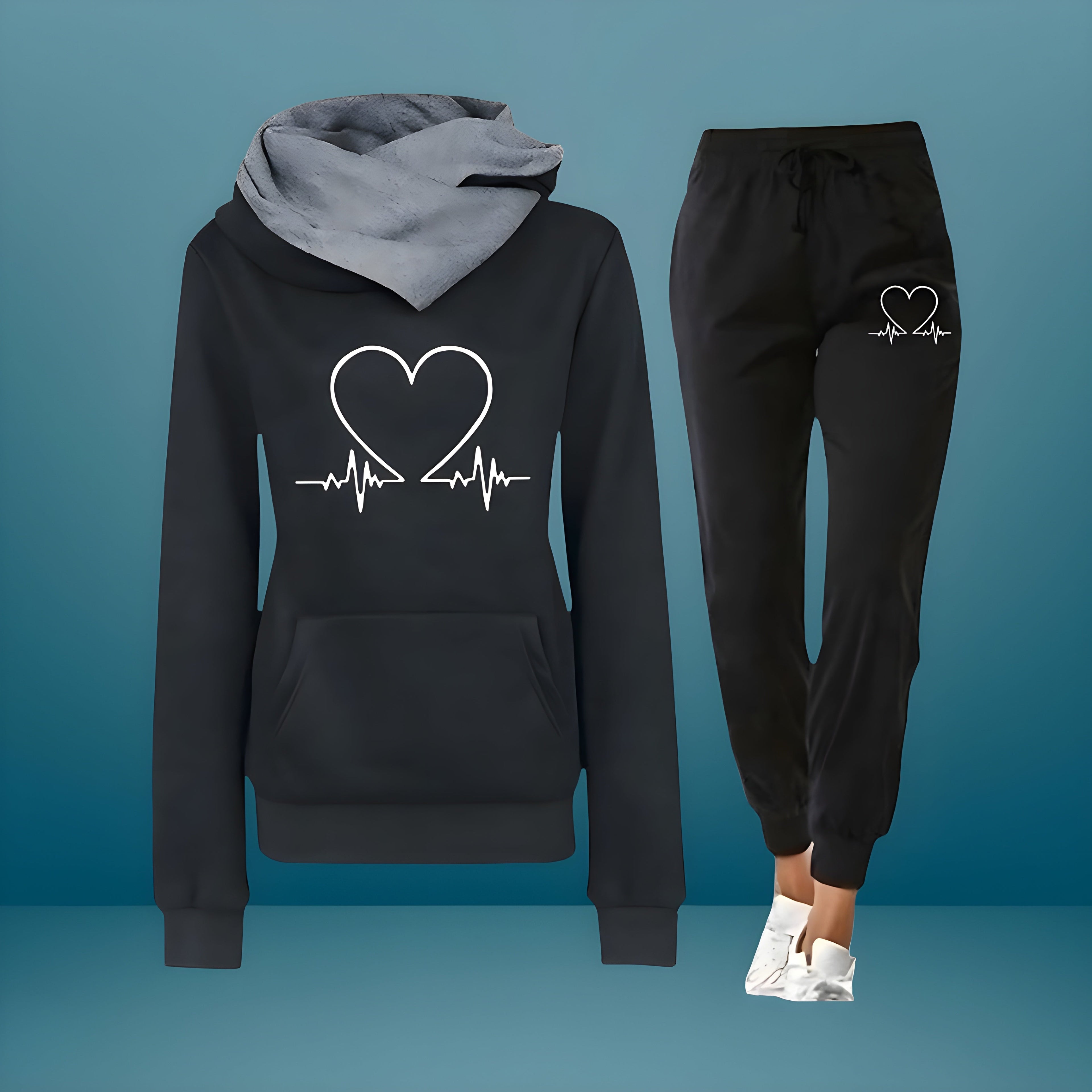 Women's Heart Print Hoodie & Jogger Set | Casual Matching Tracksuit in Multiple Colors