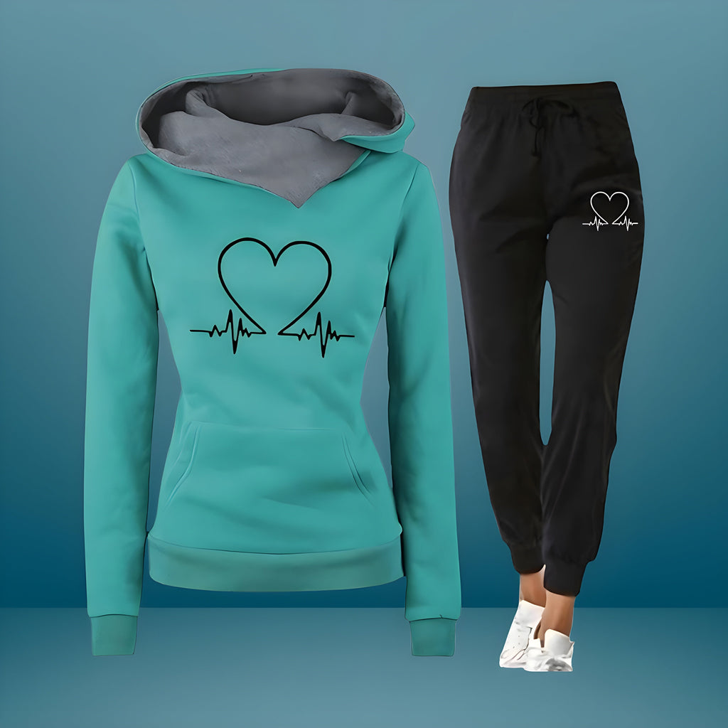 Women's Heart Print Hoodie & Jogger Set | Casual Matching Tracksuit in Multiple Colors