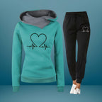 Women's Heart Print Hoodie & Jogger Set | Casual Matching Tracksuit in Multiple Colors