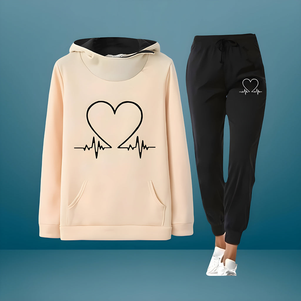 Women's Heart Print Hoodie & Jogger Set | Casual Matching Tracksuit in Multiple Colors