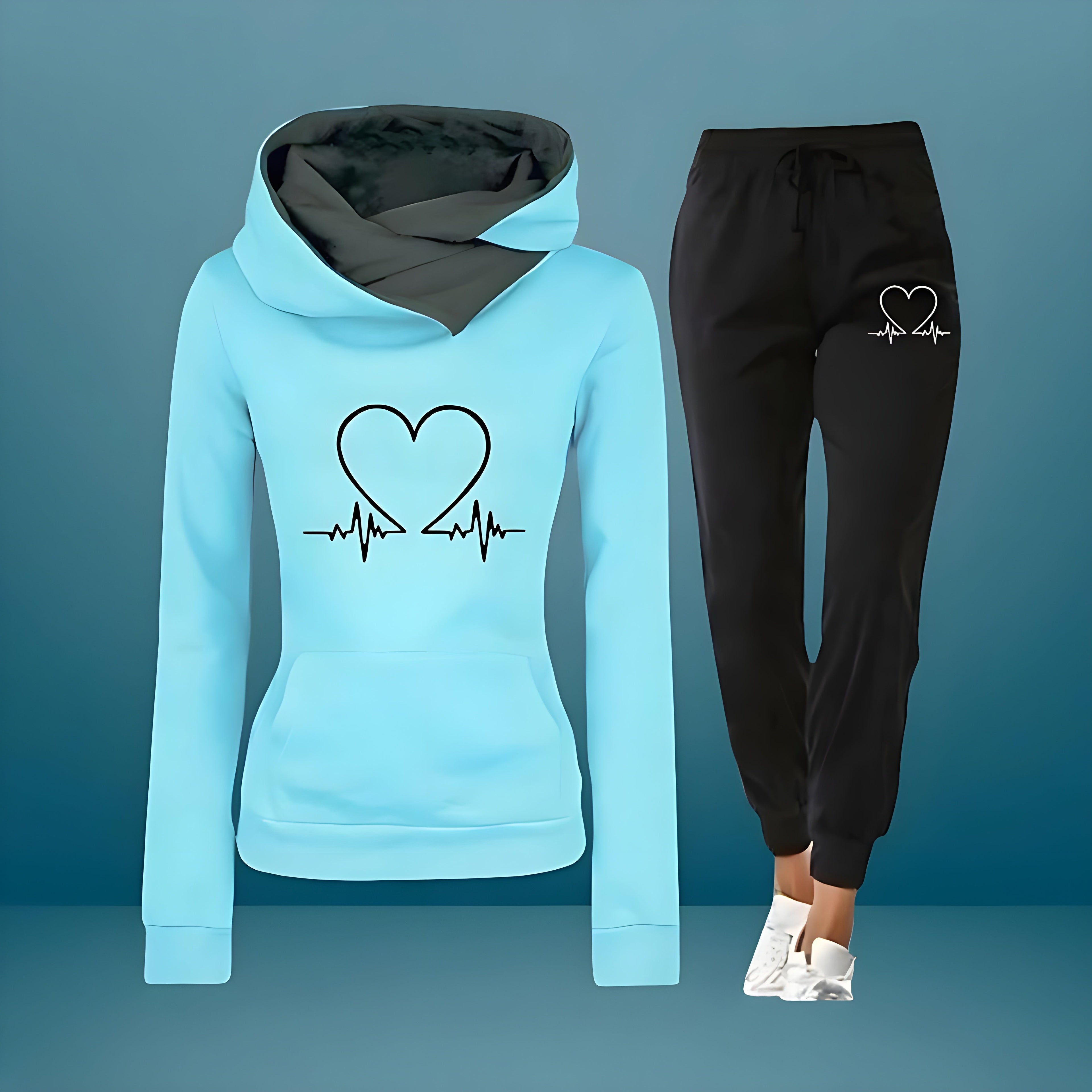 Women's Heart Print Hoodie & Jogger Set | Casual Matching Tracksuit in Multiple Colors