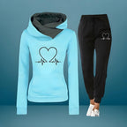 Women's Heart Print Hoodie & Jogger Set | Casual Matching Tracksuit in Multiple Colors