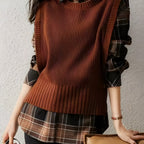 Women's Ribbed Knit Sweater Vest | Trendy Sleeveless Layering Top in Caramel